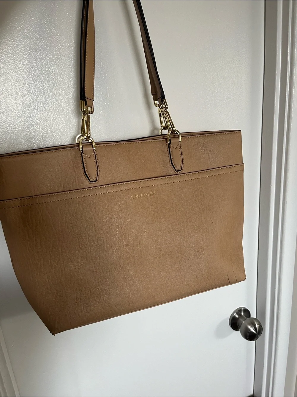 Calvin Klein Camel Tote with Gold Hardware